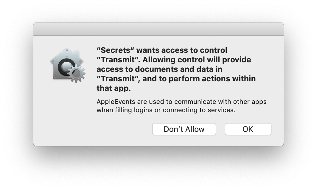 Mojave's authorization prompt when interacting with transmit