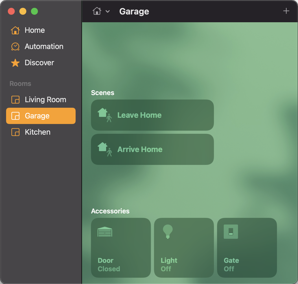 My garage's 'Room' in the Home app