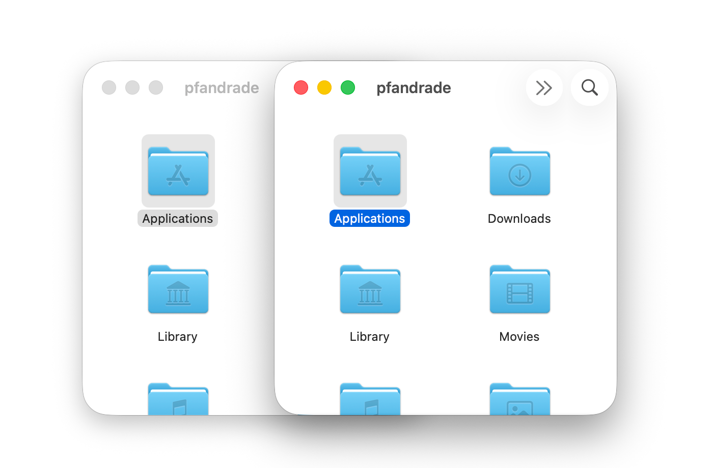 Active versus inactive windows in the Finder