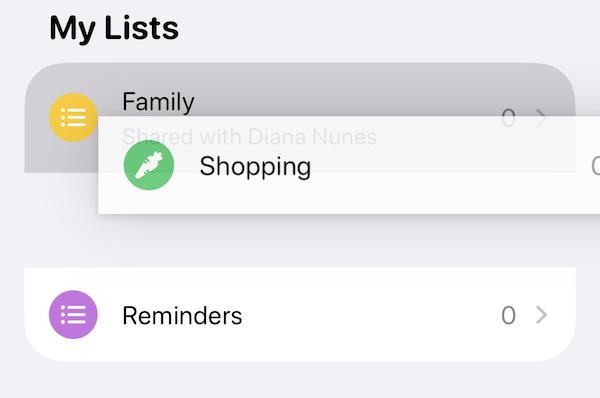 Dragging a list in Reminders on iOS removes it while being dragged